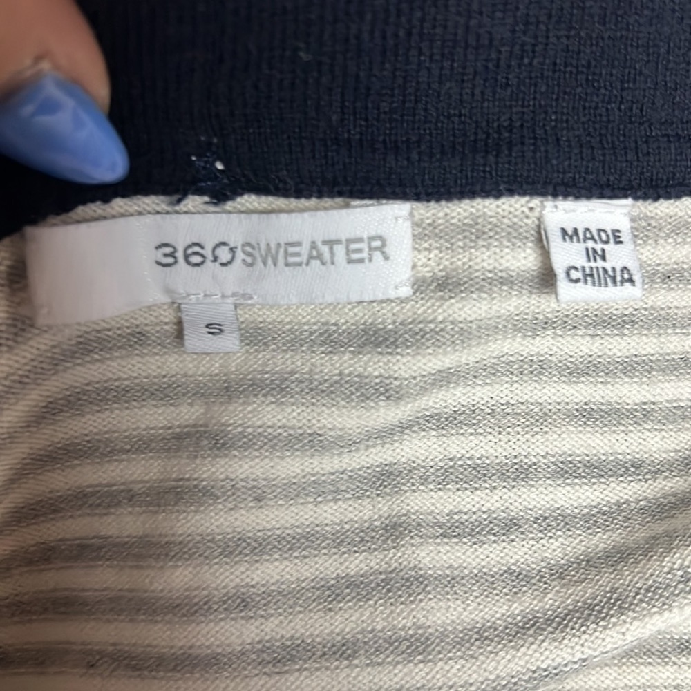 360 Sweater Women's Cotton Silk Navy Blue Cream Cardigan Size S - Picture 8 of 8